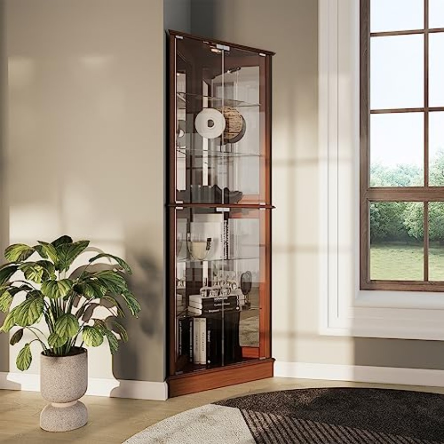 Home Bar And Cabinet - Lighted Corner Display Curio Cabinet for