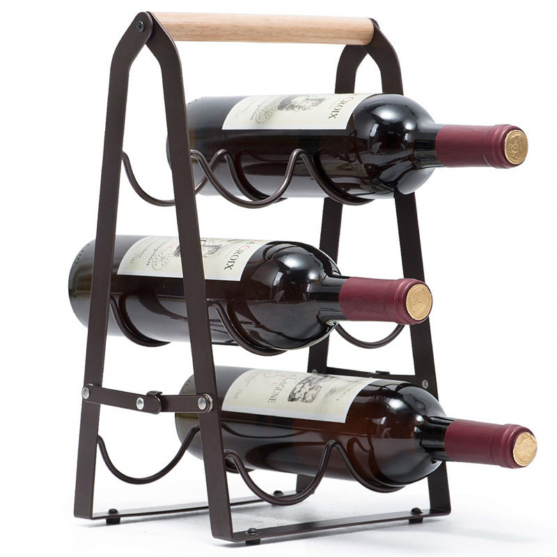 Home Bar Shelves - 6 Bottle Iron Collapsible Storage Wavy