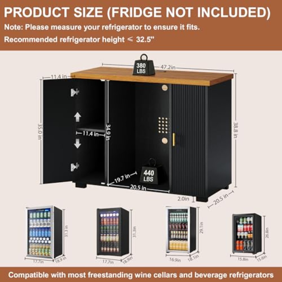 47 Fluted Coffee Bar Cabinet w - Home Bar And Fridge 评论和价格