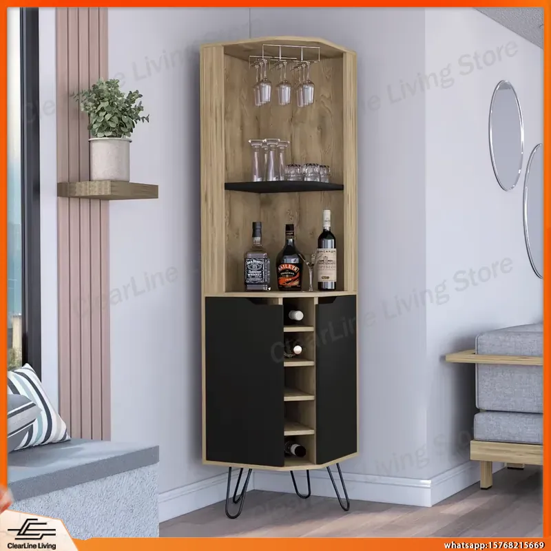 Corner Bar Cabinet with 6 Buil - Home Bar Shelf 评论和价格