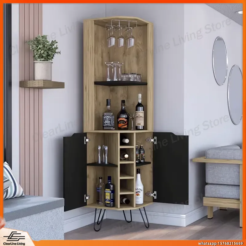 Corner Bar Cabinet with 6 Buil - Home Bar Shelf 评论和价格