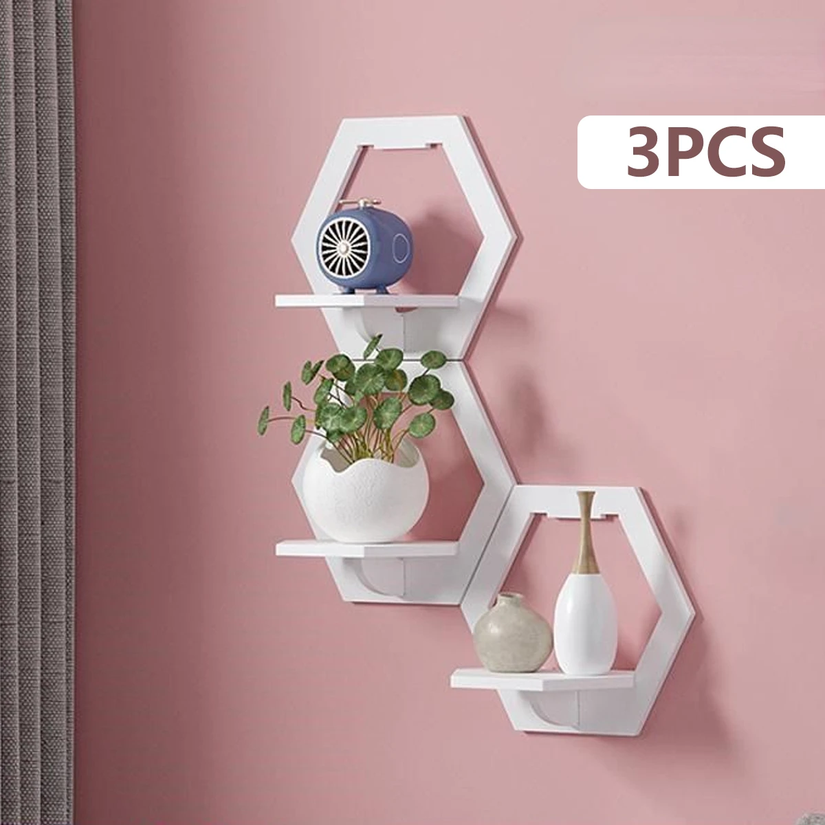 3Pcs Hexagon Wall Shelf Punch  - Home Bar Shelves 评论和价格