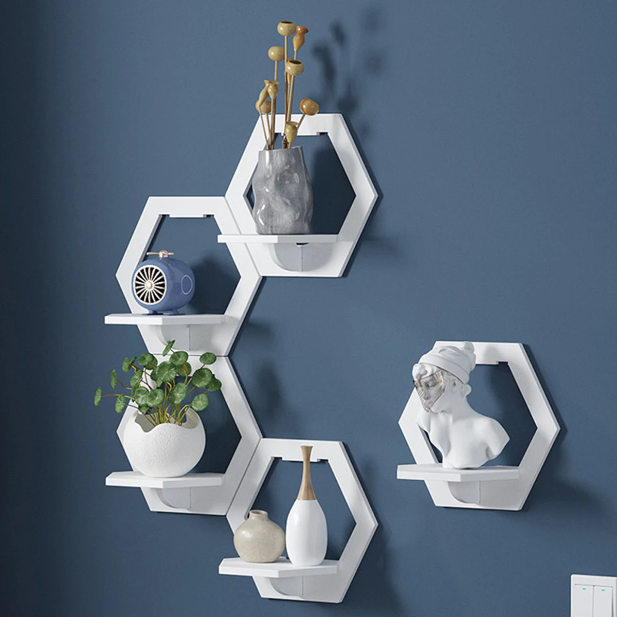 3Pcs Hexagon Wall Shelf Punch  - Home Bar Shelves 评论和价格