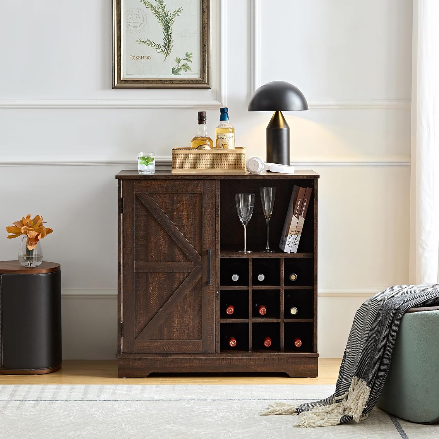 Farmhouse Bar Cabinet Wine Rac - Home Bar Shelves 评论和价格