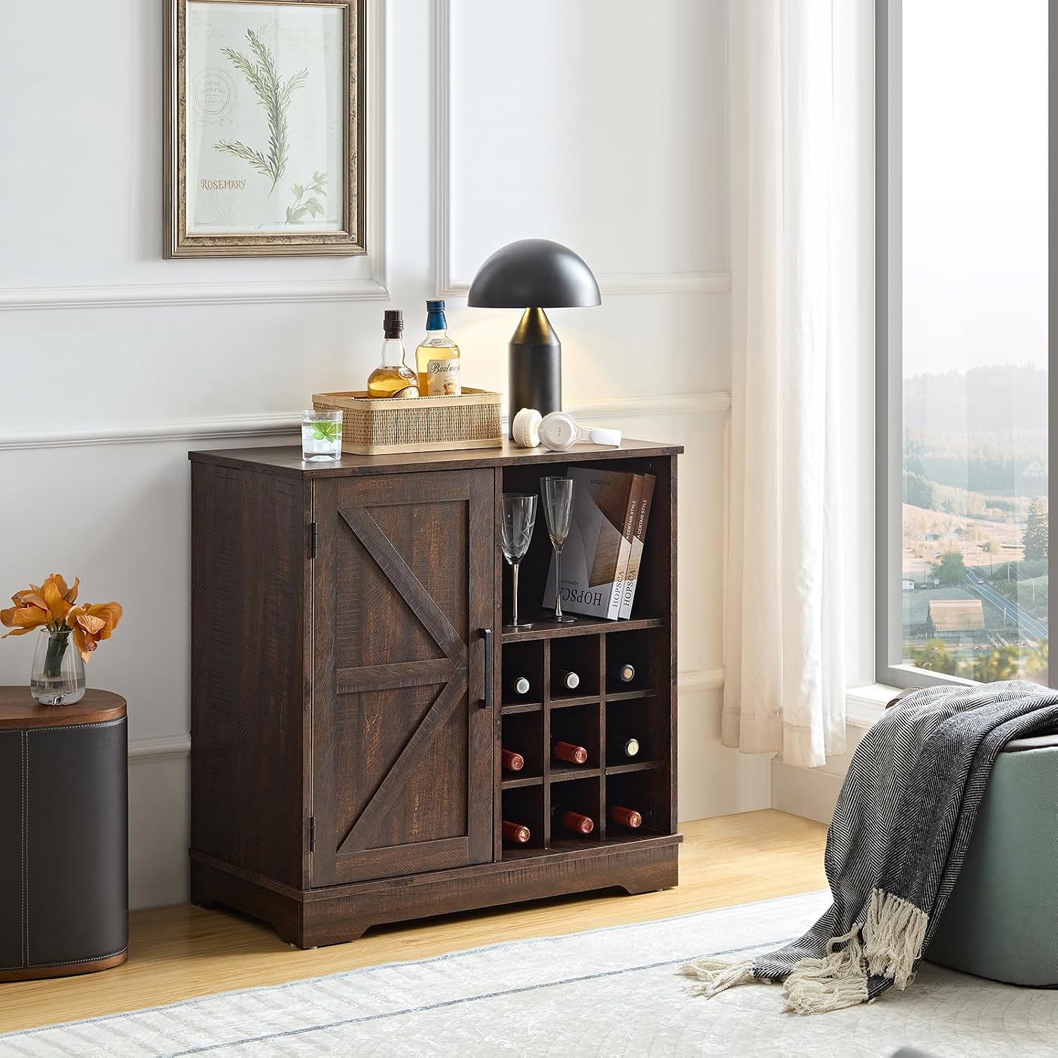 Farmhouse Bar Cabinet Wine Rac - Home Bar Shelves 评论和价格