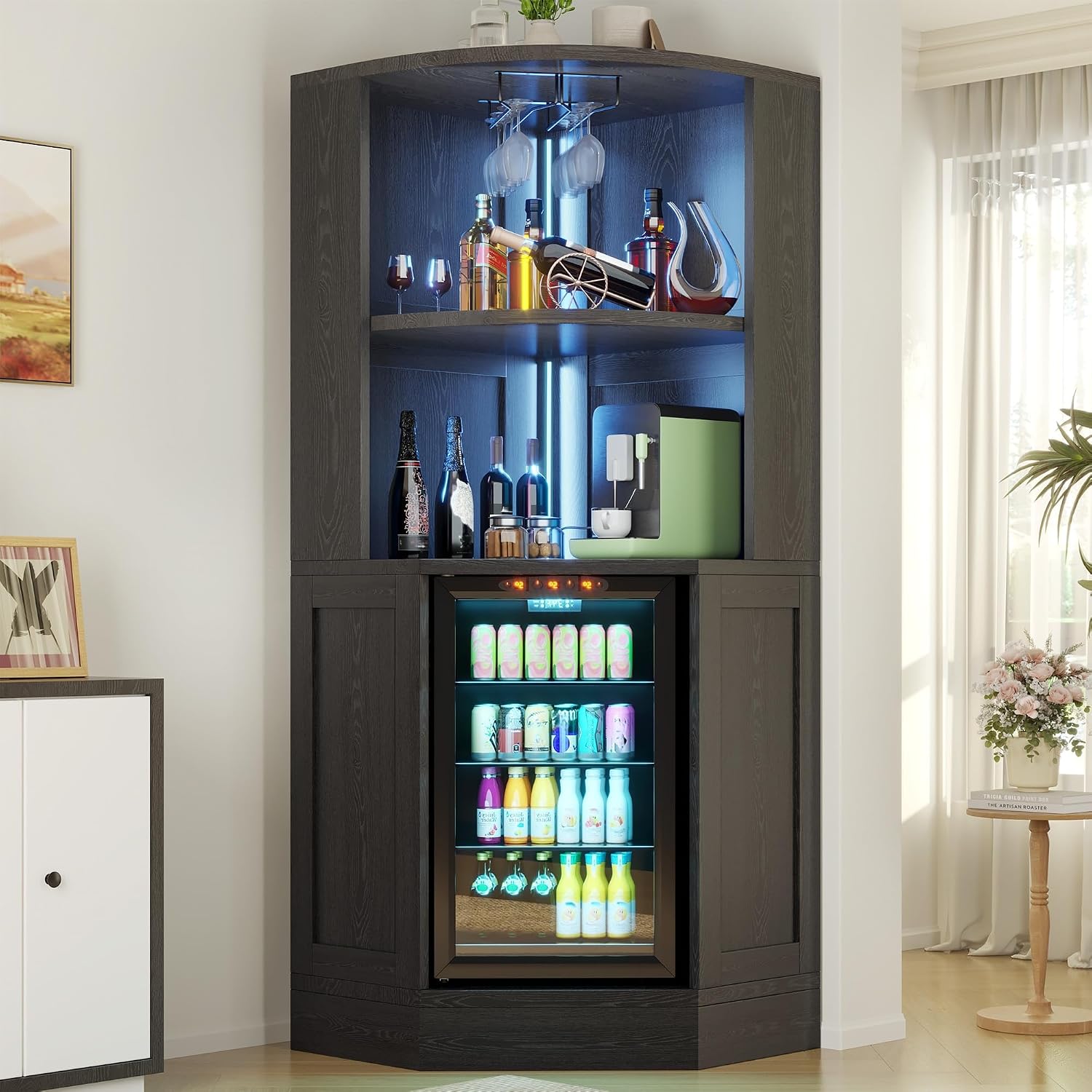 Corner Bar Cabinet with Fridge - Home Bar And Fridge 评论和价格