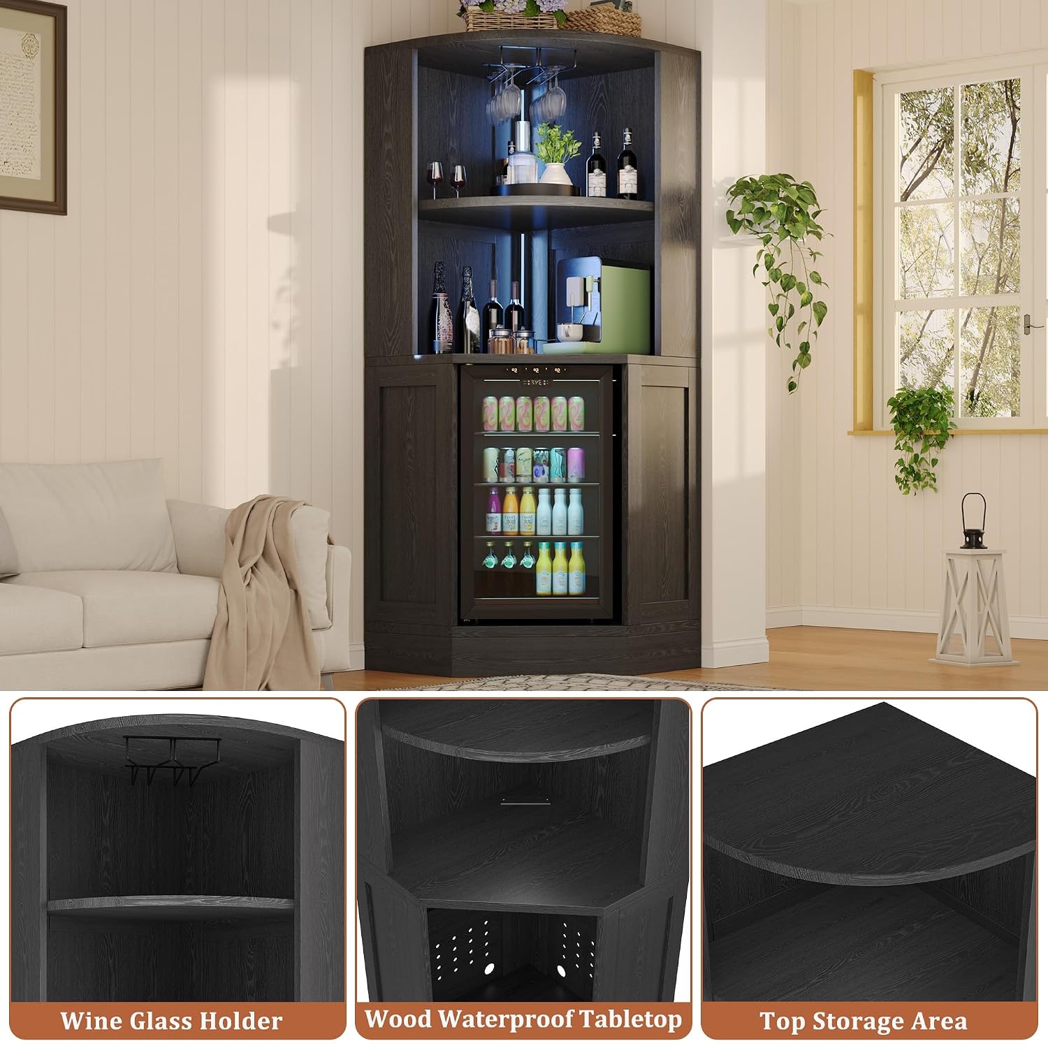 Corner Bar Cabinet with Fridge - Home Bar And Fridge 评论和价格