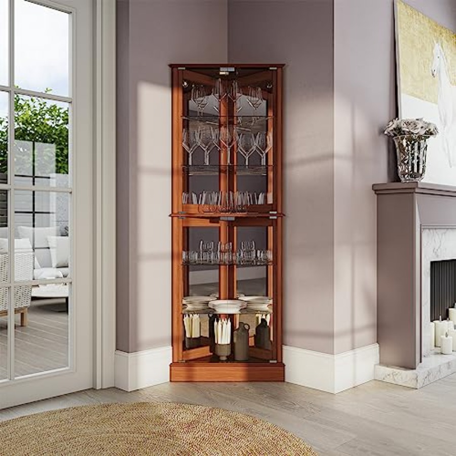 Lighted Corner Display Curio C - Home Bar And Cabinet 评论和价格