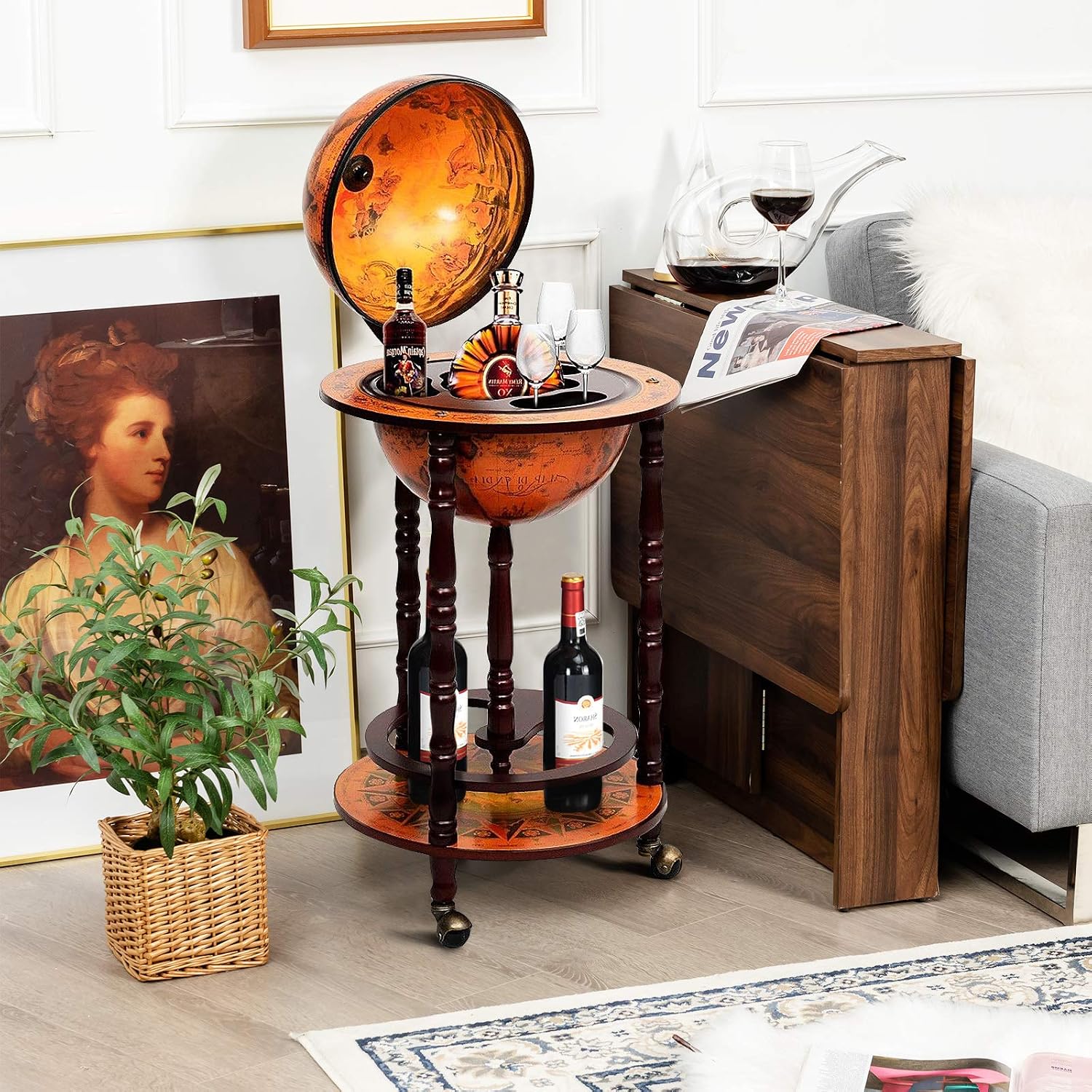 Globe Bar Cart Liquor Bar Cabi - Home Bar Shelf 评论和价格