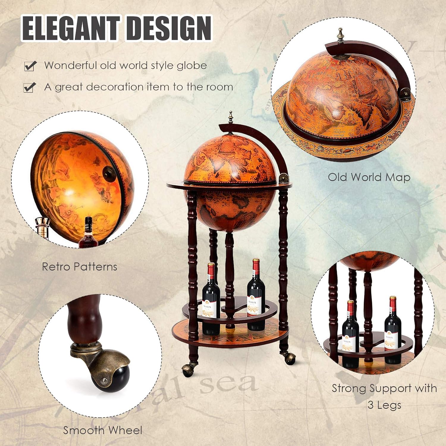 Globe Bar Cart Liquor Bar Cabi - Home Bar Shelf 评论和价格