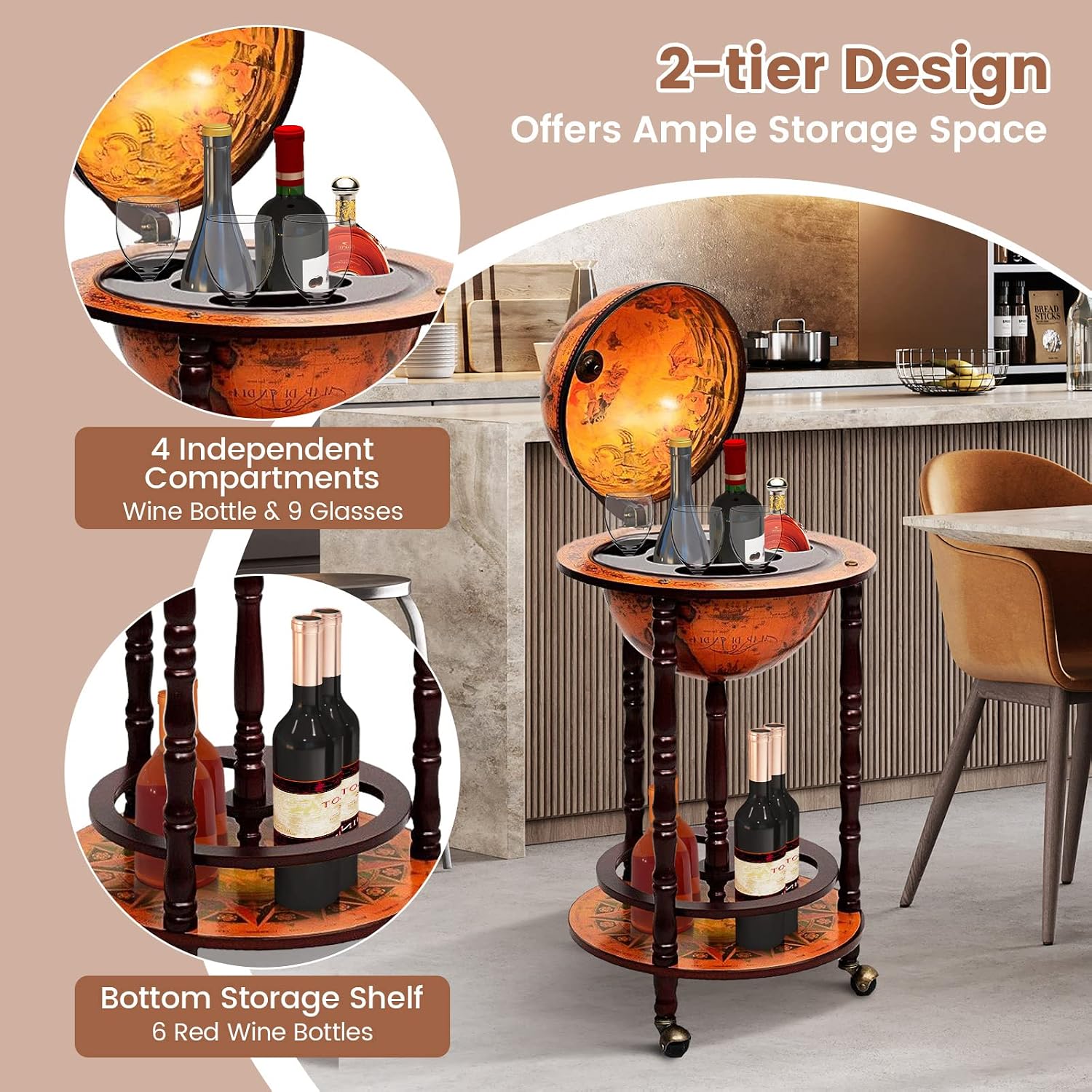 Globe Bar Cart Liquor Bar Cabi - Home Bar Shelf 评论和价格
