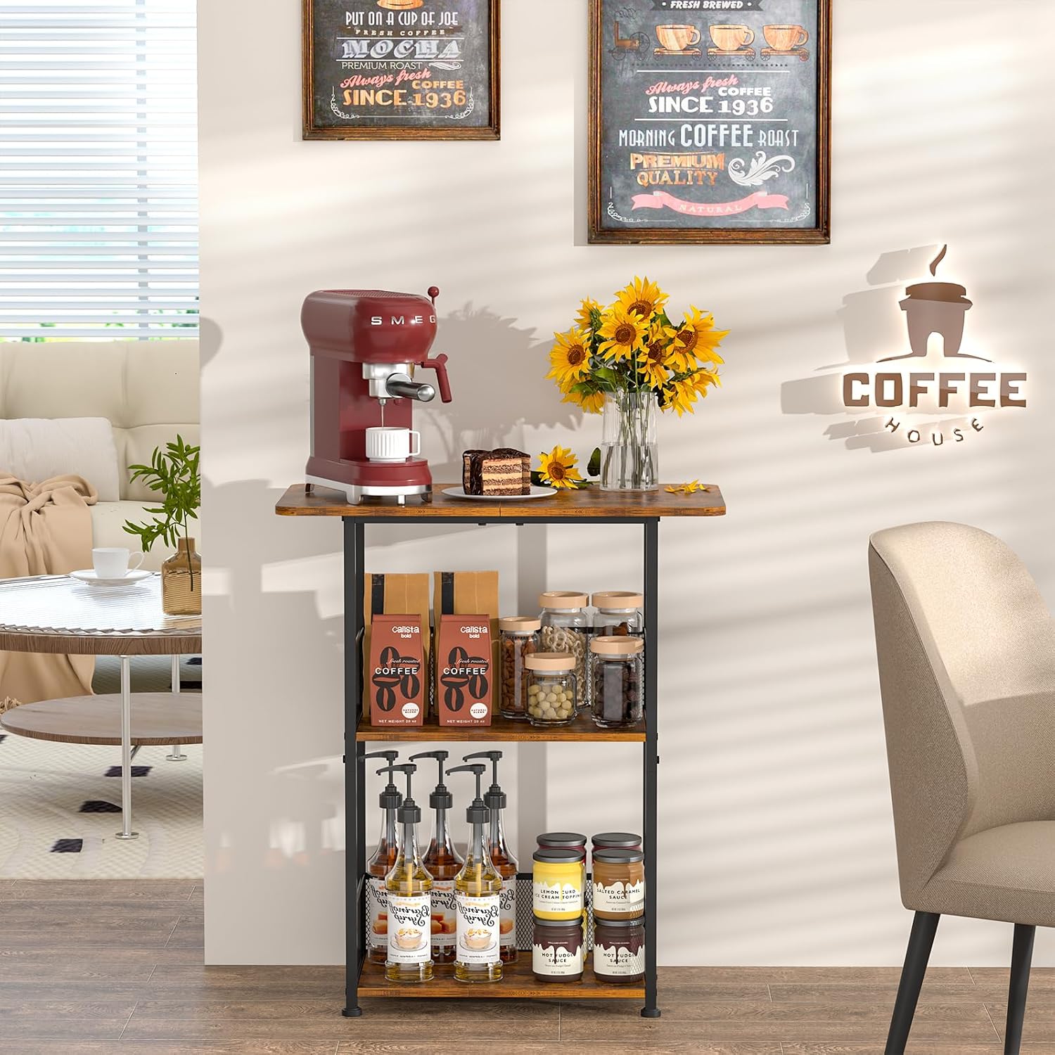Mini Floor Standing Coffee Bar - Home Bar Setup 评论和价格