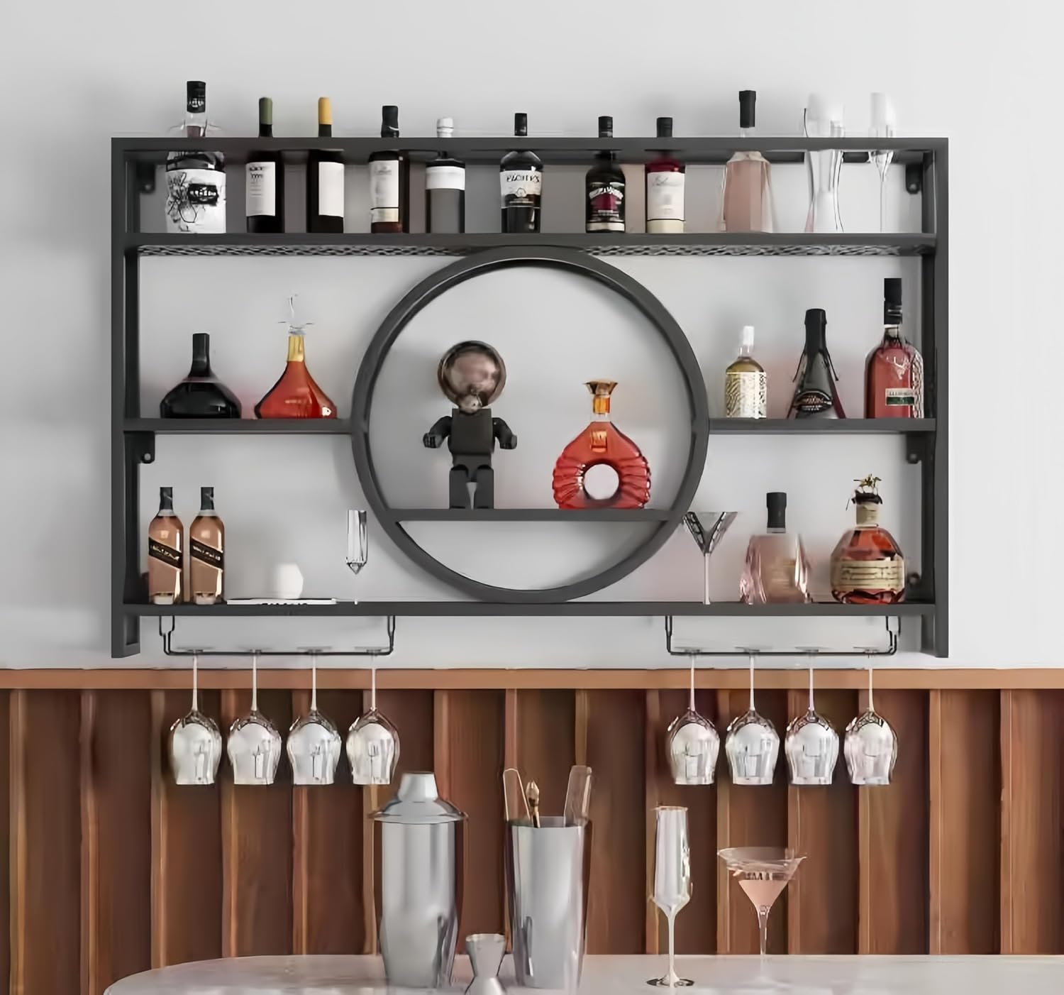 Black Metal Wall Mounted Wine  - Home Bar Shelf 评论和价格