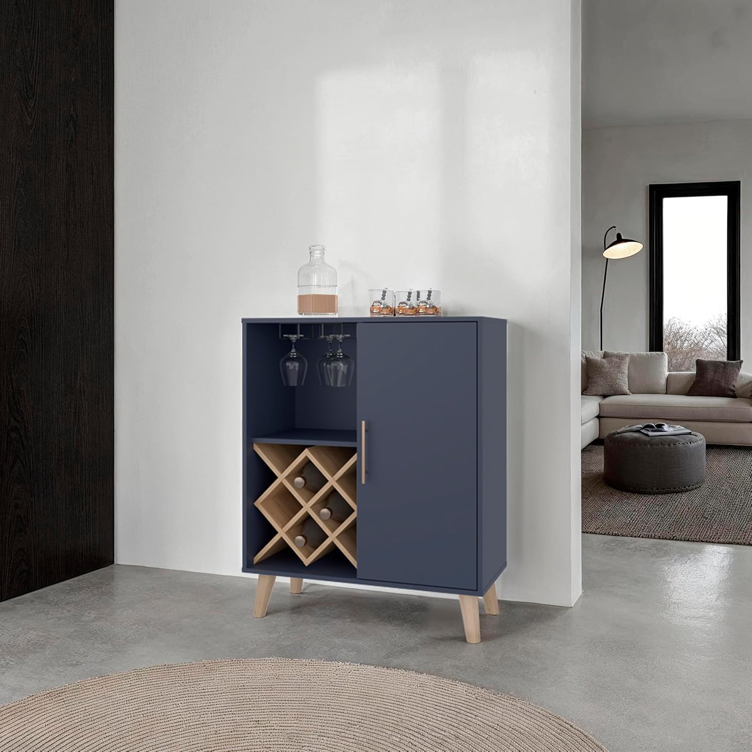 Oak Blue Bar Cabinet 4 Shelves - Home Bar Shelves 评论和价格