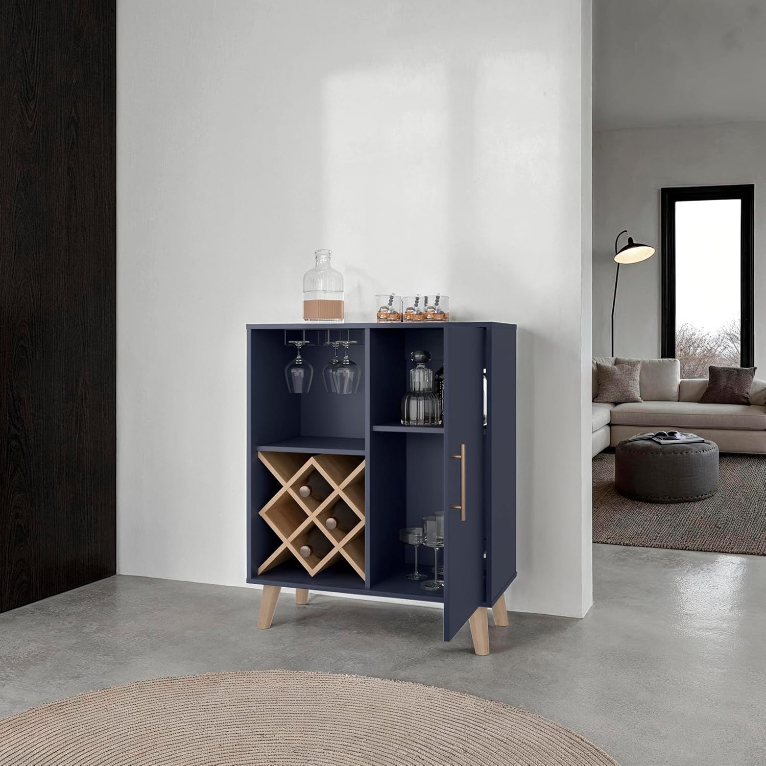 Oak Blue Bar Cabinet 4 Shelves - Home Bar Shelves 评论和价格